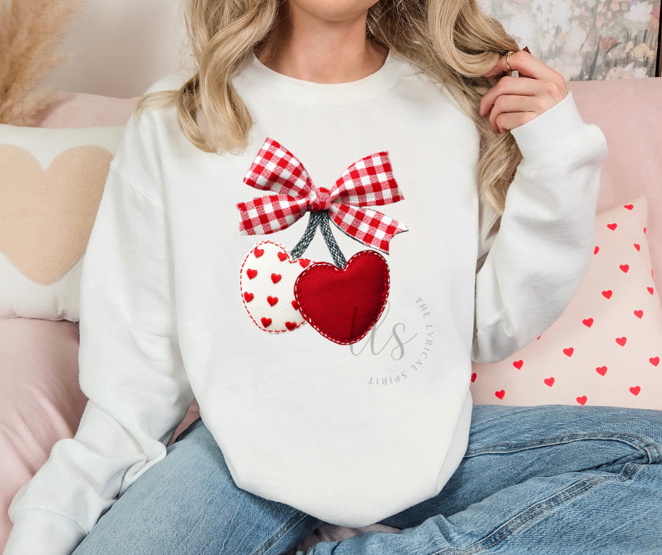 Patchwork Cherry Hearts Valentine's Sweatshirt