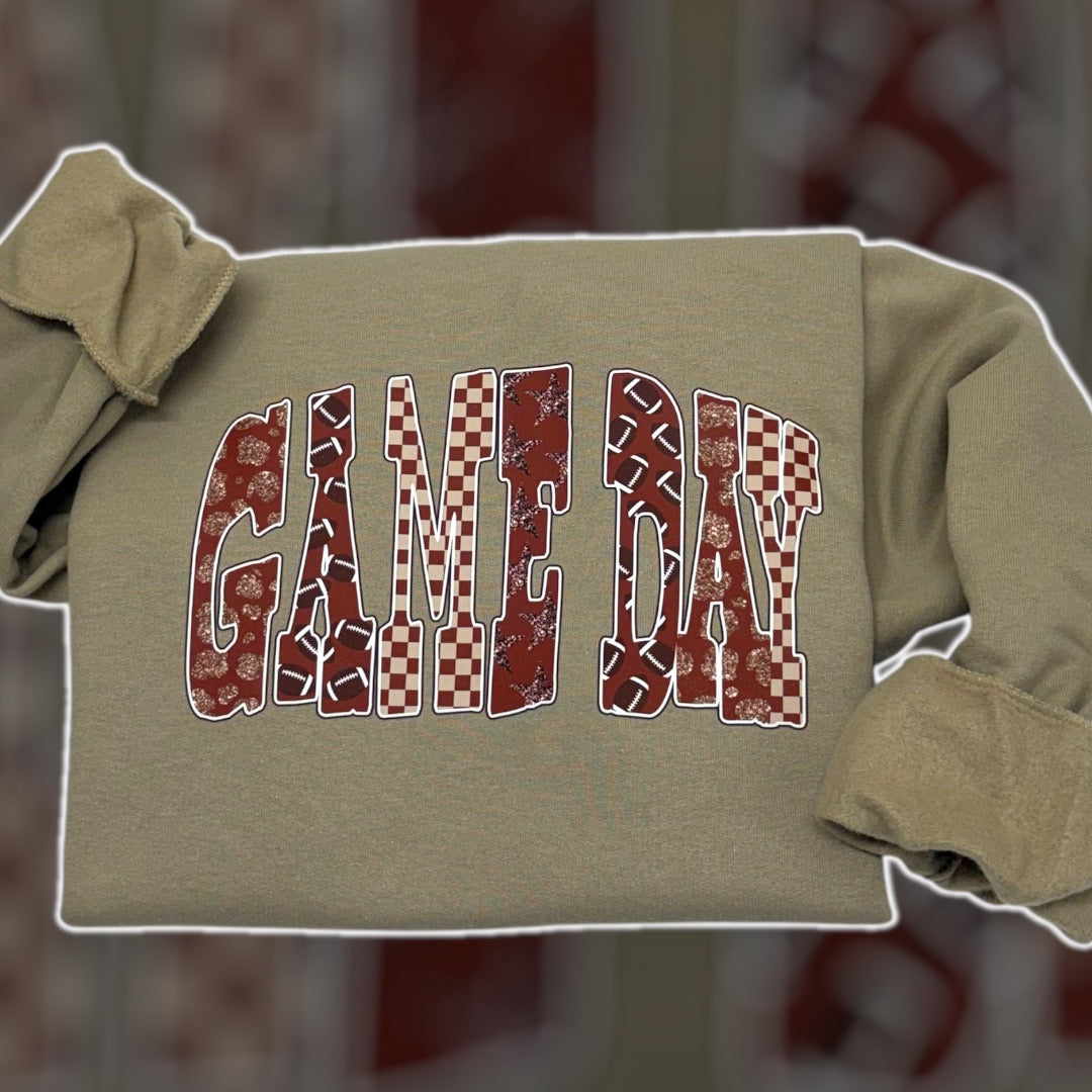 Game Day Maroon Checkered Stars Crewneck Sweatshirt