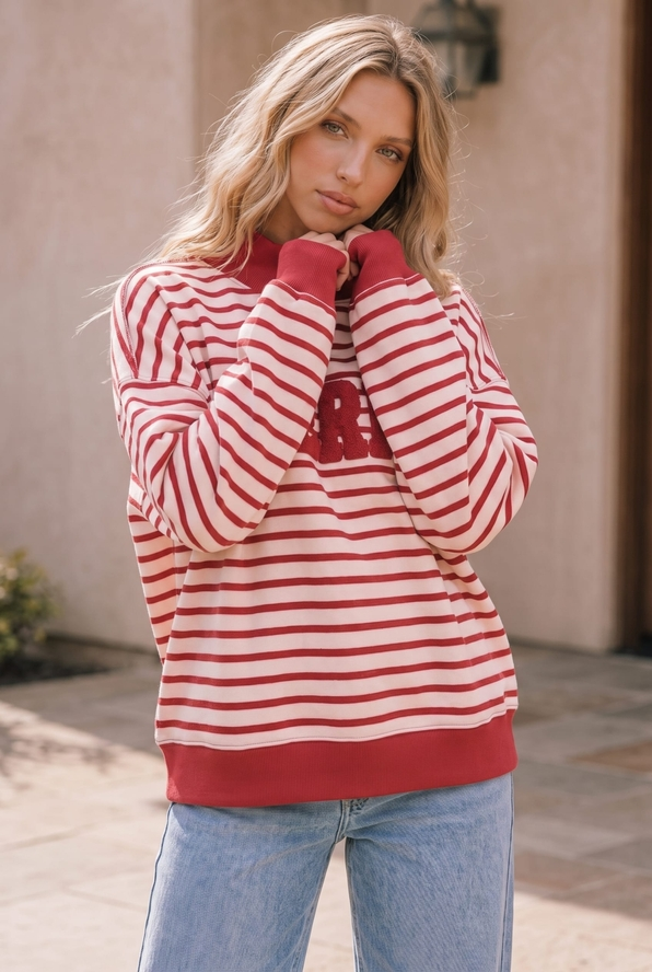 Chenille Merry Striped Oversized Pullover