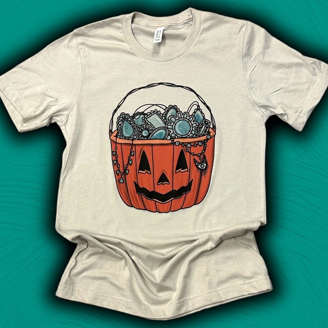 Turquoise Pumpkin Bucket Halloween T-Shirt