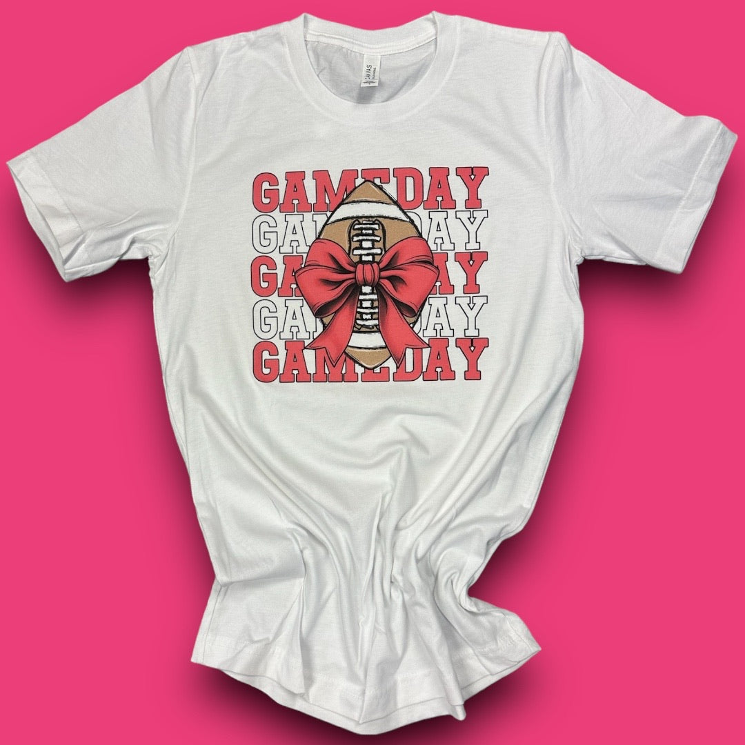 Game Day Football Pink Bow T-Shirt