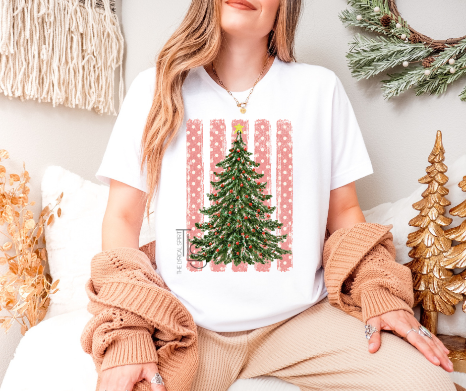 Christmas Trees Polka Dot Stripes T-Shirt