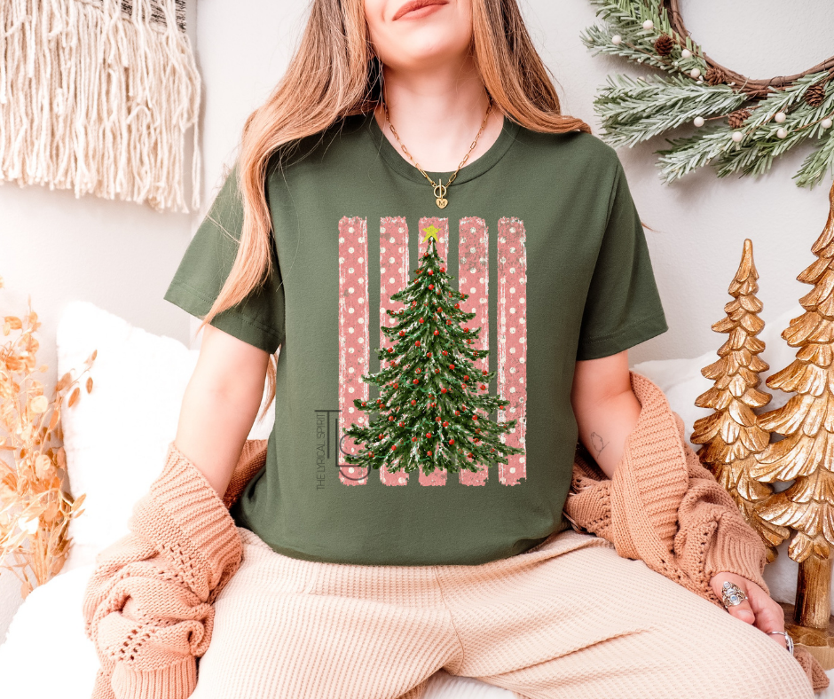 Christmas Trees Polka Dot Stripes T-Shirt