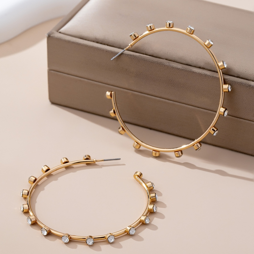 Crystal-Studded Gold Hoop Earrings