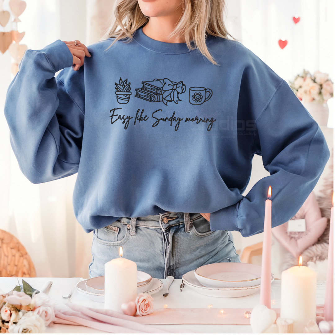 Easy Like Sunday Morning Embroidered Crewneck