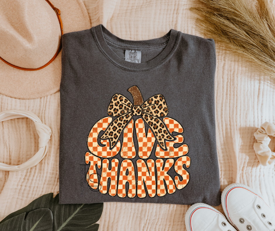 Give Thanks Checkered Pumpkin T-Shirt/Sweatshirt