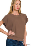 Viscose Mock Neck Short Sleeve Boxy Sweater - Brown