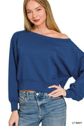 Scuba Cropped Boat Neck Pullover - Navy