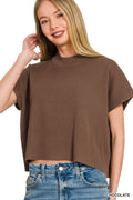 Round Neck Short Dolman Sleeve Sweater - Dk Brown