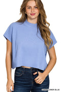 Round Neck Short Dolman Sleeve Sweater - Blue