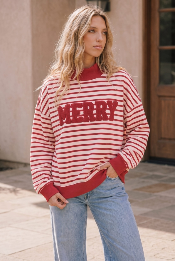 Chenille Merry Striped Oversized Pullover