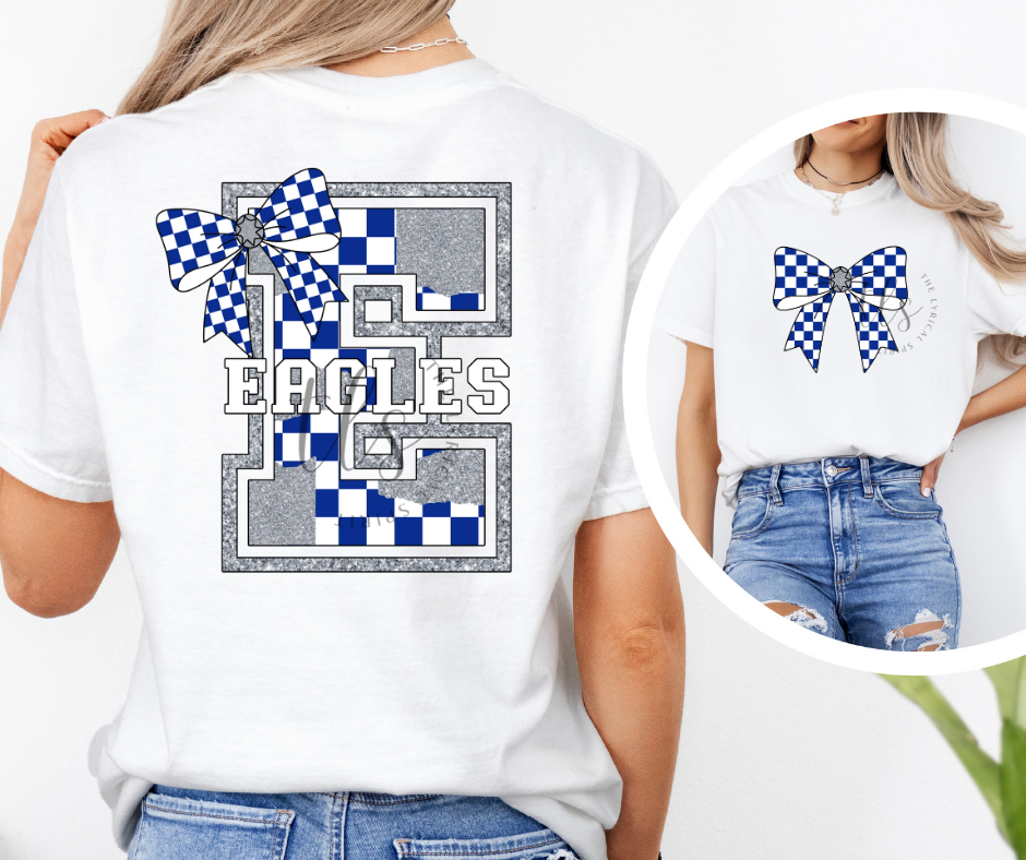 Eagles Silver Glitter Checkered Bow Custom Exclusive T-Shirt