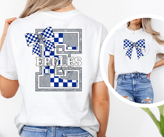Eagles Silver Glitter Checkered Bow Custom Exclusive T-Shirt