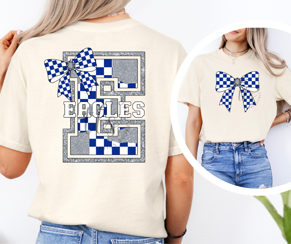 Eagles Silver Glitter Checkered Bow Custom Exclusive T-Shirt