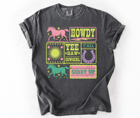 Western Howdy Cowgirl Neons T-Shirt