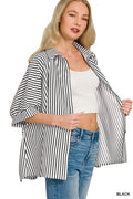 Oversized Stripe Button Down Shirt - Black