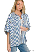 Oversized Stripe Button Down Shirt - Blue