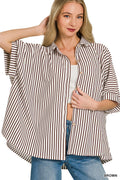 Oversized Stripe Button Down Shirt - Brown