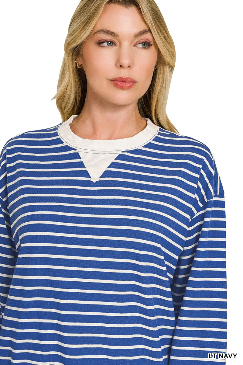 Striped Rib Banded Pullover