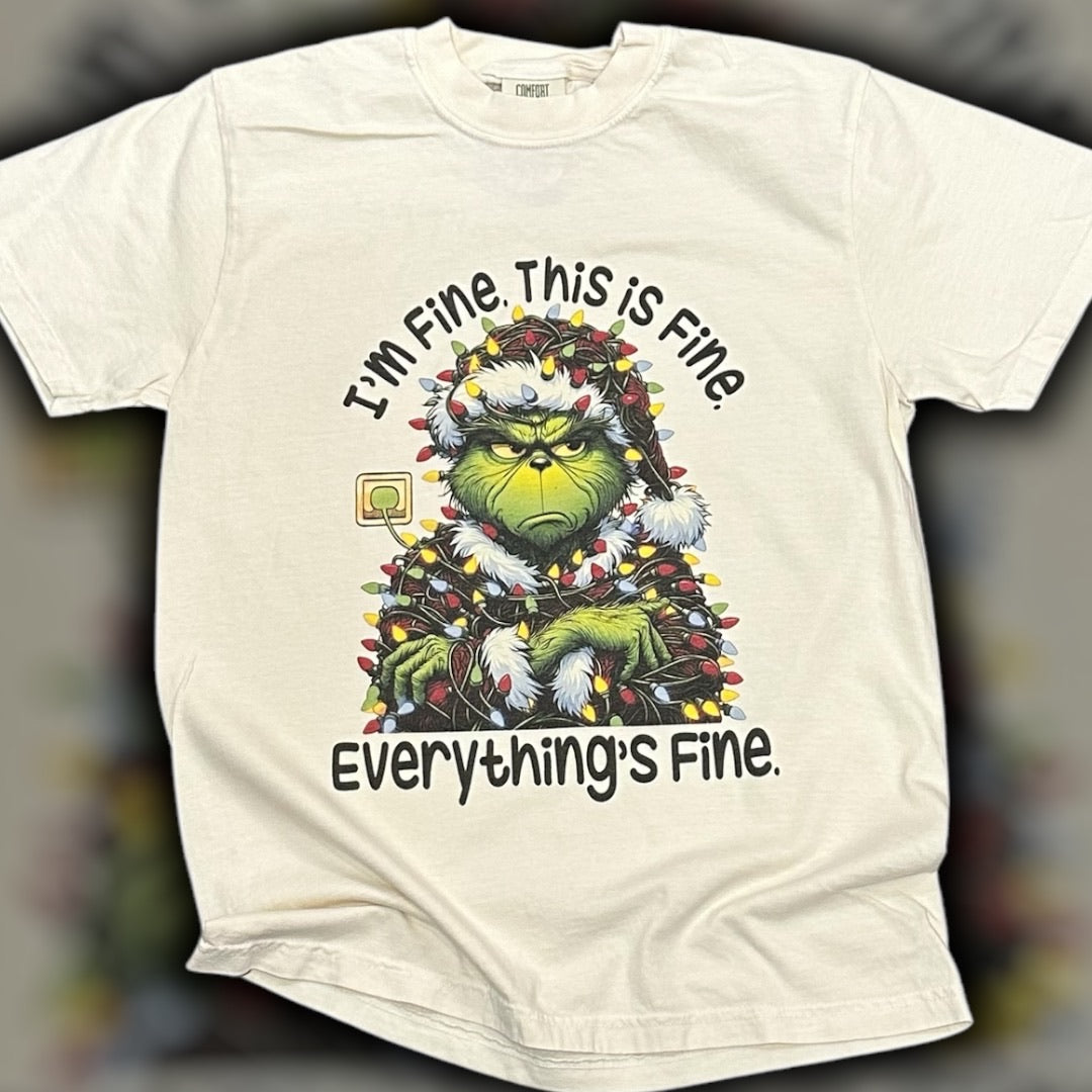 Everything Is Fine Green Face Christmas T-Shirt