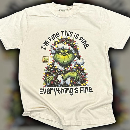 Everything Is Fine Green Face Christmas T-Shirt