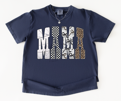 MAMA Checkered Bow Leopard T-Shirt 