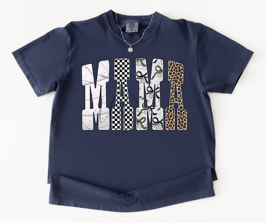 MAMA Checkered Bow Leopard T-Shirt 