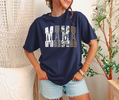 MAMA Checkered Bow Leopard T-Shirt 
