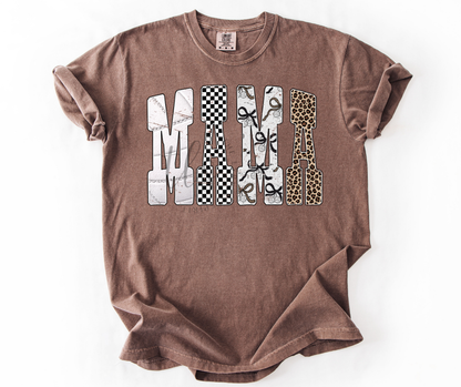 MAMA Checkered Bow Leopard T-Shirt 