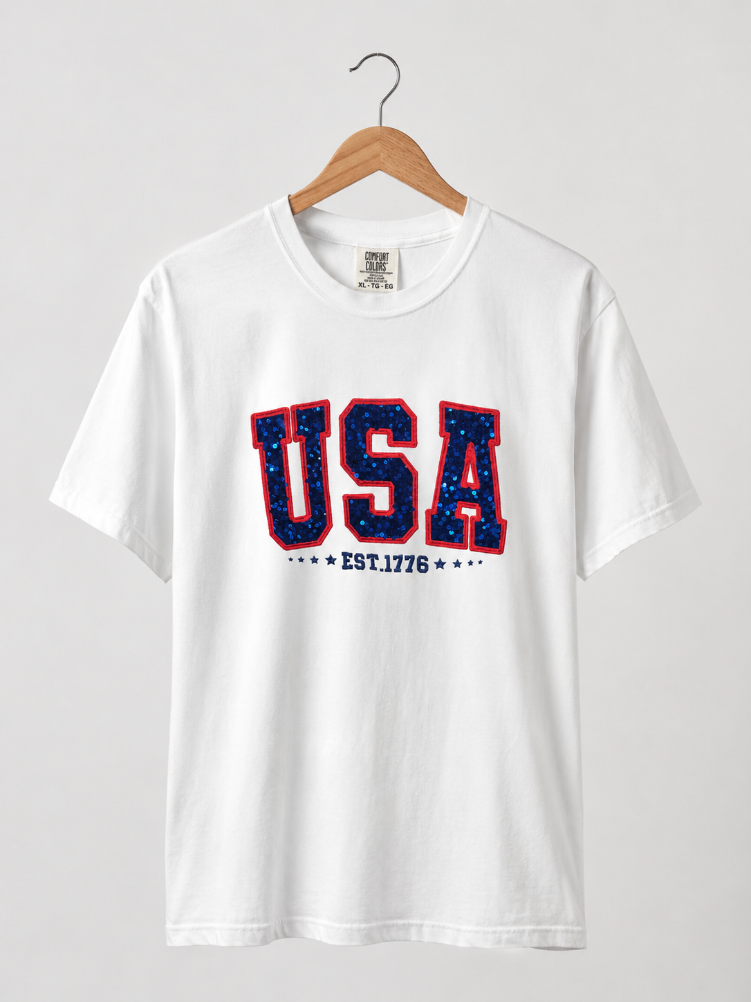 USA Est. 1776 Sequin Embroidered T Shirt