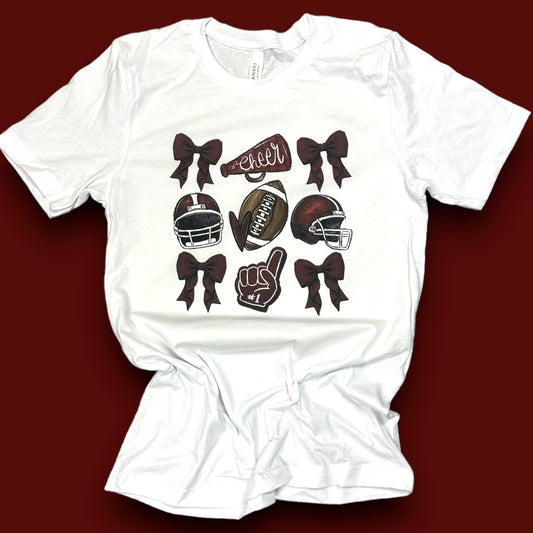 Football Cheer Maroon Bow Coquette T-Shirt