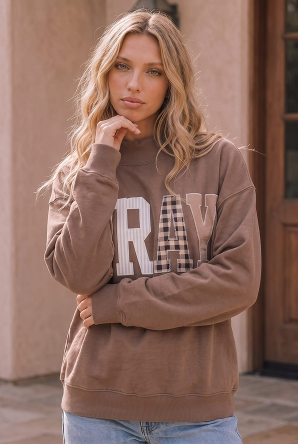 Pray Patchwork Oversized Pullover Sweatshirt