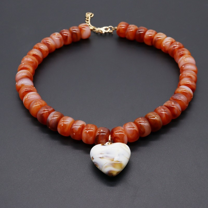 Heart Pendant Resin Beaded Necklace
