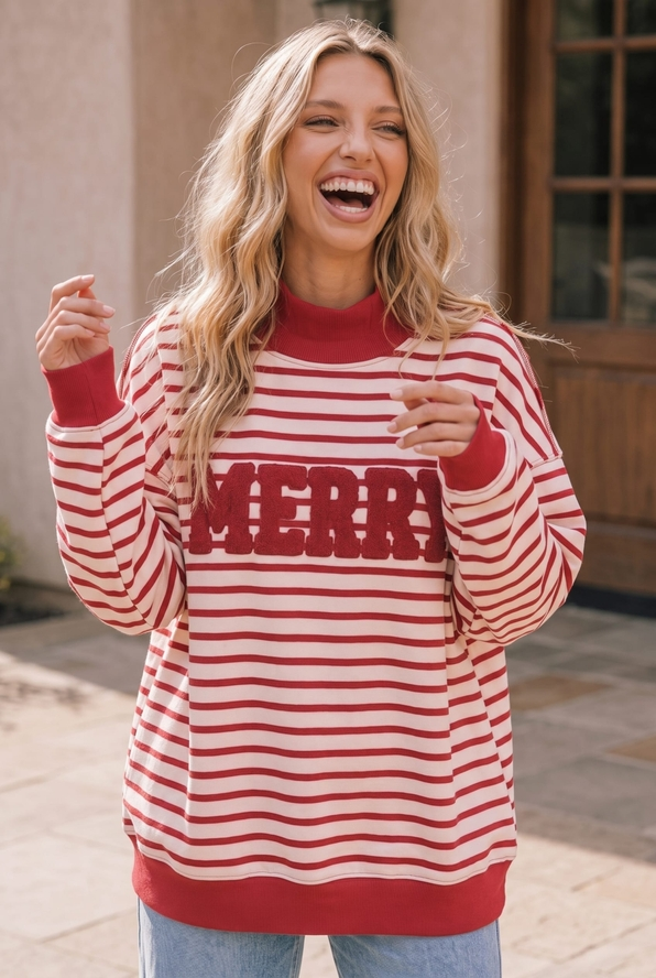Chenille Merry Striped Oversized Pullover