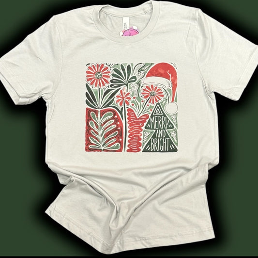 Christmas Merry & Bright Floral T-Shirt