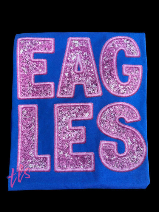 Sequined Faux Embroidery Eagles Spirit Wear T-Shirt