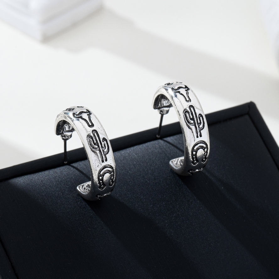 Cowgirl Engraved Silver Hoop Earrings
