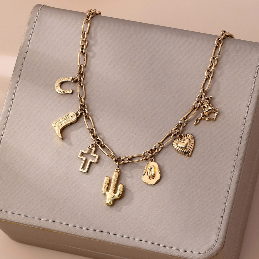 Charm Necklace-Western Cross Hat Horseshoe