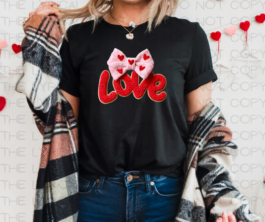 Love Bow Faux Chenille Valentine's T-Shirt