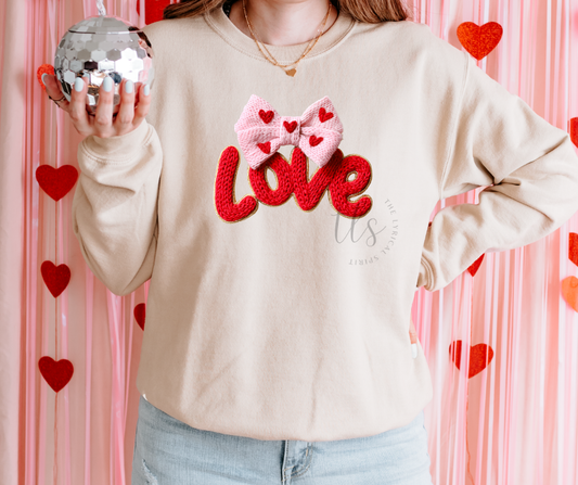 Love Bow Faux Chenille Valentine's Sweatshirt
