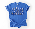 Eagles Blue Checkered Leopard Distressed T-Shirt