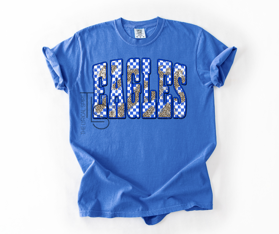 Eagles Blue Checkered Leopard Distressed T-Shirt