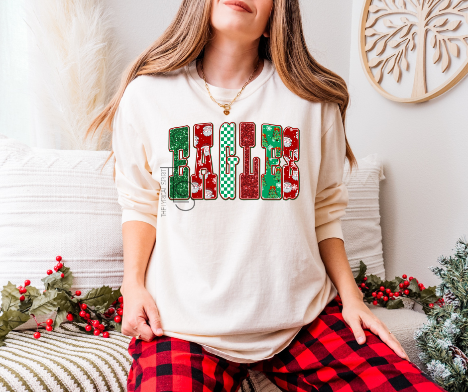 Eagles Faux Glitter Christmas T-Shirt