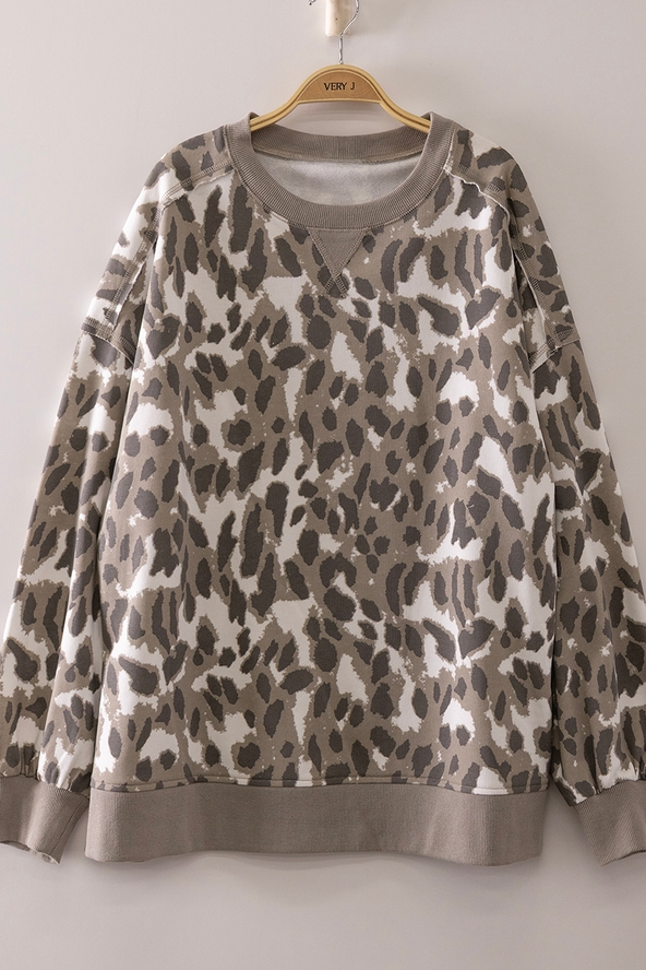 Printed Crew Neck Sweatshirt - Taupe