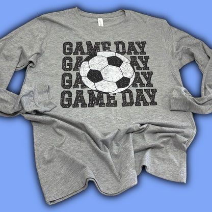 Soccer Game Day Sequin Long Sleeve T-Shirt