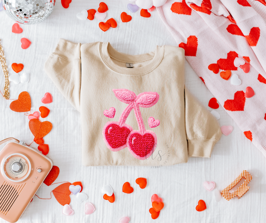 Cherry Hearts Faux Yarn Valentine's Sweatshirt