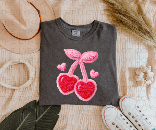 Cherry Hearts Faux Yarn Valentine's T-Shirt