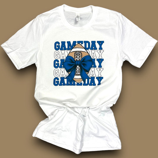 Game Day Football Blue Bow T-Shirt