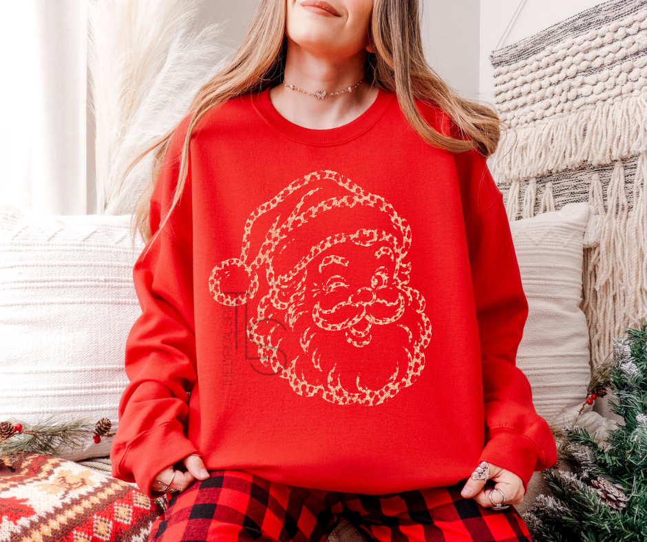 Santa Leopard Distressed Sweatshirt