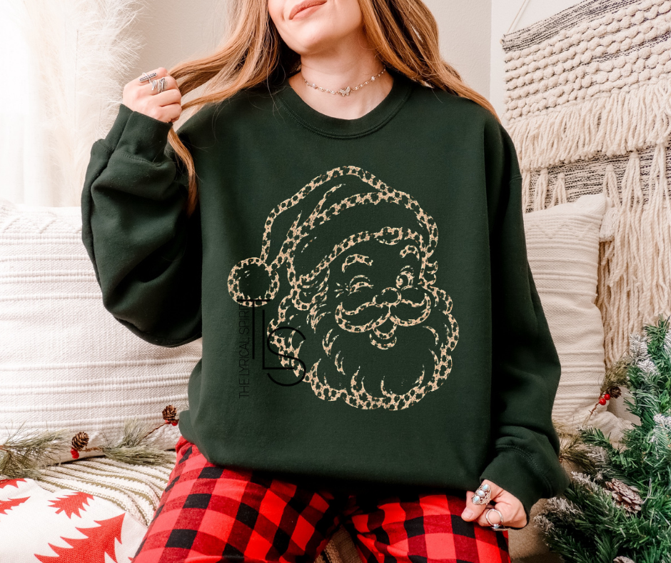 Santa Leopard Distressed Sweatshirt